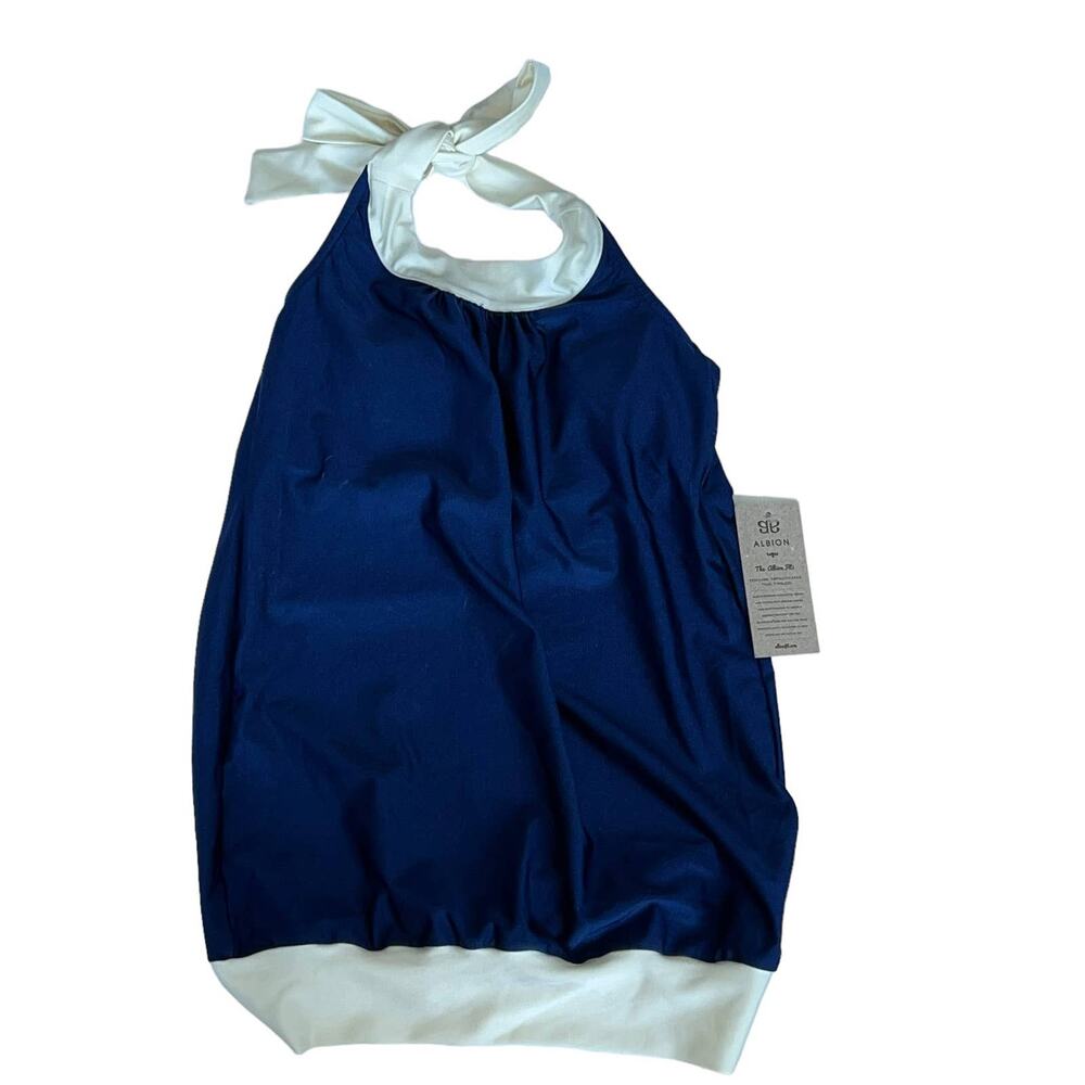 NWT Albion Blousy Tankini Top Halter Support Blue Cream Size XS New